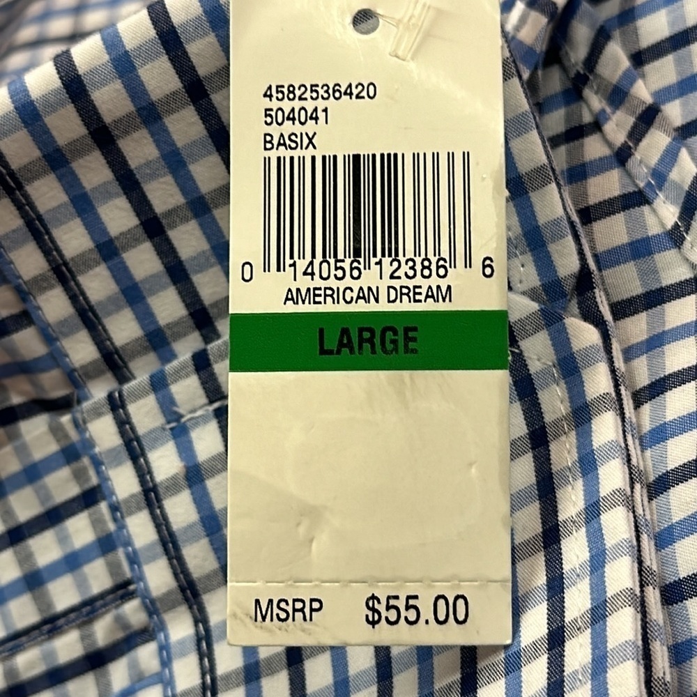 Izod American Dream Blue Stripes Plaid Longsleeved Dress Shirt Large NWT - Picture 4 of 7
